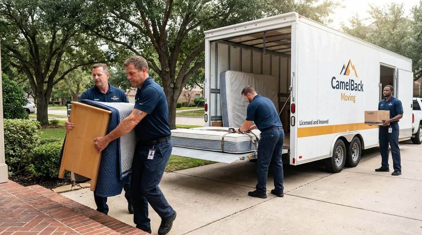 Crew loading residential truck for cross-state move from Barrington, IL
