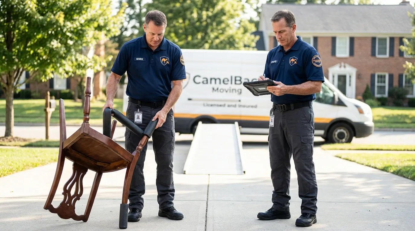 Movers inspecting furniture for damage prevention before loading in Barrington, IL